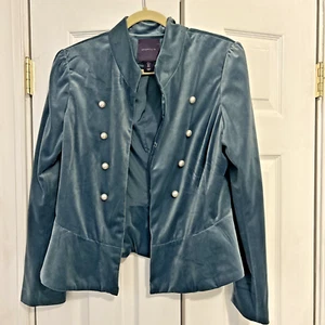 Blazer Amaryllis Terciopelo Azul Mujer L Peplum Estilo Militar Botón Perla - Imagen 1 de 12