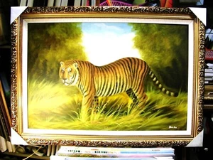 TIGER WILDLIFE 36" CANVAS STRETCHED OIL PAINTING OFFICE HOME DECOR ART GIFT S13 - Picture 1 of 1