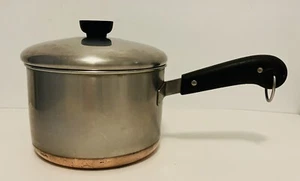 Revere Ware Pentola Stock 3 Qt con Coperchio 1801 Fondo Rame 2363973 Doppio Cerchio - Foto 1 di 15