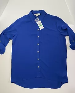 Michael Kors seidige Bluse mit Krempelärmeln, transparent, dämmerungsblau, L, Neu mit Etikett - Bild 1 von 9