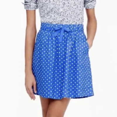 Minifalda J CREW Azul Blanco Lino Lunares Cordón Talla 8 Pull on Femenina Foto 1 de 4