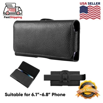 XL LEATHER RUGGED CELL PHONE HOLDER POUCH HOLSTER CLIP BELT LOOP CARRYING CASE - Image 1 of 4