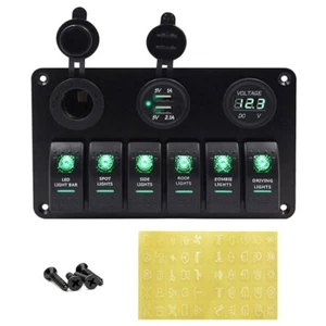 Panel de interruptor basculante de 6 velocidades palanca doble USB LED 12V para automóvil marina RV camión barco - Imagen 1 de 6