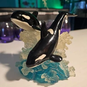 Vintage Robert Wyland schöne Plexiglas oder Acryl Orca Wasser 2 Skulpturen 5,5" - Bild 1 von 15