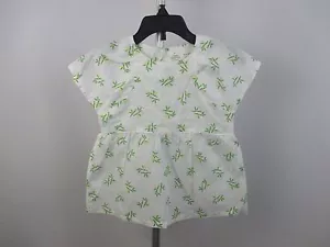 NWT ZARA Baby Girl sz 9/12 Months White Green Bamboo Print Short Sleeve Shirt - Picture 1 of 4
