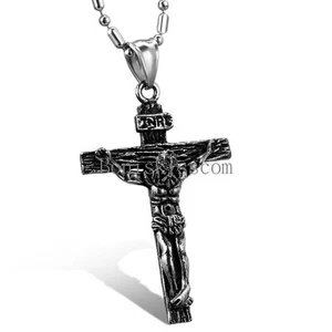 Men's Vintage Stainless Steel Cross Jesus Christ Religous Pendant Necklace Chain - Picture 1 of 4