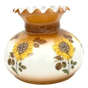 Milk Glass Hurricane Oil or Electric Glass Lamp Shade Sunflowers Vtg 6.5" Fitter - Picture 1 of 10