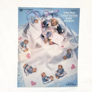 Teddy Bear Baby Afghan Counted Cross Stitch Pattern Leaflet 1989 Banar Designs - Picture 1 of 5