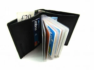 UNISEX HIGH QUALITY SOFT BLACK LEATHER CREDIT CARD HOLDER WALLET ID PHOTO  - Picture 1 of 12