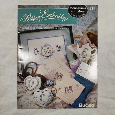 Ribbon Embroidery Monograms & More 1996 Vintage Bucilla Instructional Book - Image 1 of 4