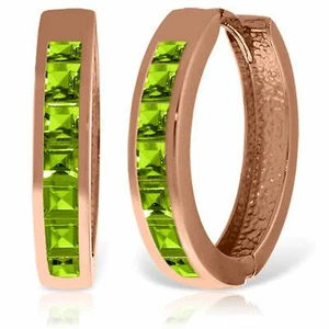1.40 Carat 14K Solid Rose Gold Hoop Huggie Gemstone Earrings w/ Natural Peridots - Picture 1 of 4