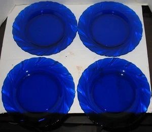 4 Vintage Vereco Kobaltblau Wirbelglas 9" Mittagessen Teller Hergestellt in Frankreich - Bild 1 von 9