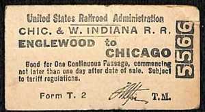 Chicago & Western Indiana Railroad USRA Ticket Englewood #5566 c1918-20 - Picture 1 of 2