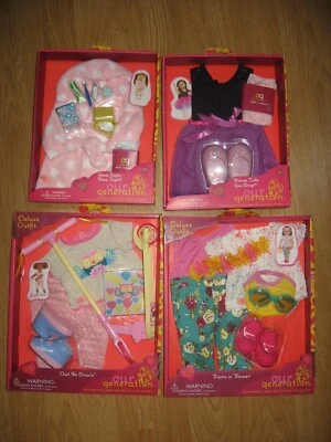 Lote de 4 conjuntos de muñecas Our Generation de 18 pulgadas nuevos diferentes estilos Foto 1 de 4