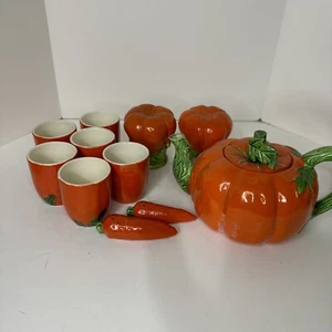 Vintage Rossetti Occupied Japan Pumpkin Teapot W/ Cups - Picture 1 of 5