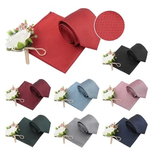 DQT Men's Non-Crease Textured Tie & Pocket Square - Formal Wedding Combo - Picture 1 of 49
