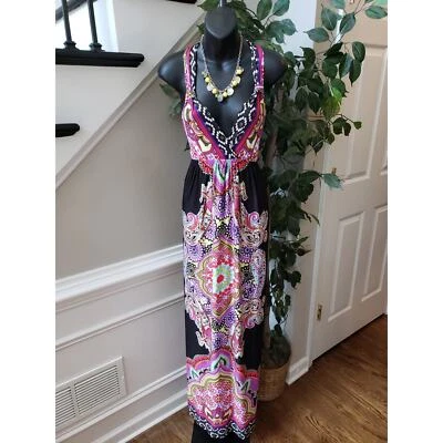 Bailey Blue Long Maxi Dress Womens Large Multicolor Floral Racerback Deep V Neck - Image 1 of 4
