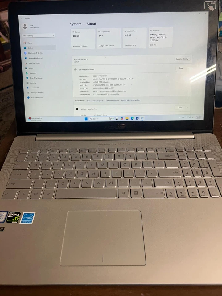 ASUS  I 7-6700V6ABICV N501VW 17.6 IN-LAPTOP - I 7-6700HQ 2.6 GHz TOUCH 4K NVIDIA - Image 1 of 4