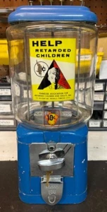 Controversial Vintage Round Glass Gumball Machine Fund Raiser Retarded Children - Picture 1 of 7