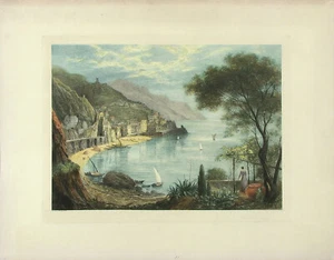 C.O. MURRAY Firmado Antiguo 1906 Color Grabado AMALFI, Perla del Mediterráneo - Imagen 1 de 2