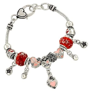 Mother Mom -Theme Euro Charm Bracelet-Slider Murano Glass Silvertone-7 1/2" - Picture 1 of 1