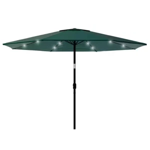 Patio Market Umbrella 10 Ft. Solar LED Lighted Auto Tilt Easy Crank Lift Green - Picture 1 of 12