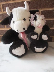 Kids of America Cows- Mom 12" Sit - Holds Baby 6" in Bonnet--Black+ White- Bows - Picture 1 of 6
