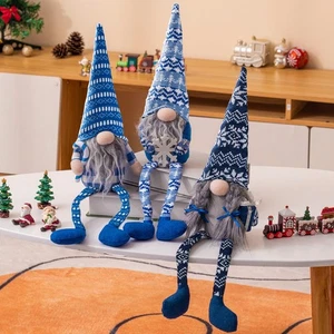Blue Christmas Gnomes Plush Elf Decoration - 3PCS Handmade Xmas Long Dangle L... - Bild 1 von 8