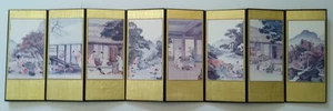 Beautiful Korean Folk Painting Vintage 8-Panel Mini-Screen Art Desk Display RARE - Picture 1 of 7