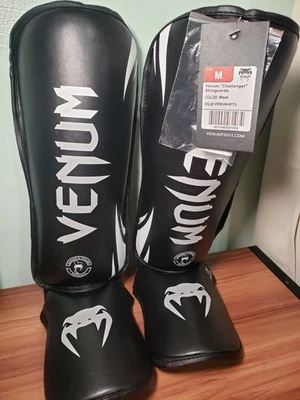 Medium Venum Challenger Stand Up Shin Guards Black /White.  - Image 1 of 4