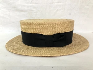 Herren Dobbs Fifth Avenue Tuscan-Aire hellbraun Stroh Bootfahrer Hut mit schwarzem Band 7 5/8 - Bild 1 von 10
