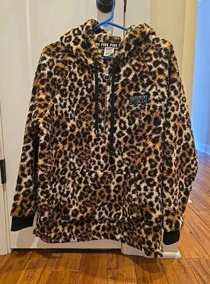 Victoria's Secret розовый леопард шерпа половина молнии с капюшоном куртки женщин S - Изображение 1 из 4