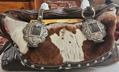 Western americano vintage, 1 bolsillo interior con cremallera y forrado exterior con cuero de vaca y piel Foto 1 de 4