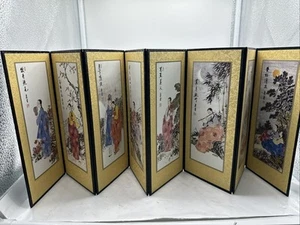 Quadro coreano vintage schermo pieghevole otto pannelli, donne coreane, detti - Foto 1 di 8
