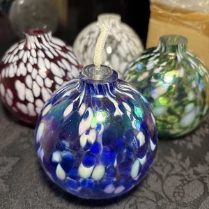 Pottery barn blown glass 4 inch ball oil lamp iridescent spotted - Picture 1 of 7