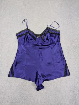 Mameluco de peluche Victoria's Secret para mujer grande púrpura satinado encaje ribete lencería Foto 1 de 4