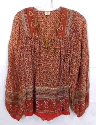 Vintage 1970s All Cotton Paisley Print India Hippie Princess Festival Top XS - Image 1 of 4