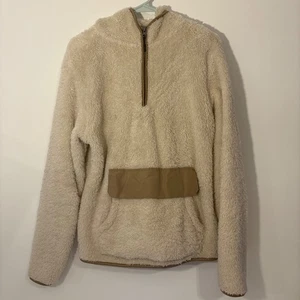 Old Navy Fleece Pullover Hoodie Sherpa Lined Mens Medium Quarter Zip Pocket - Picture 1 of 9