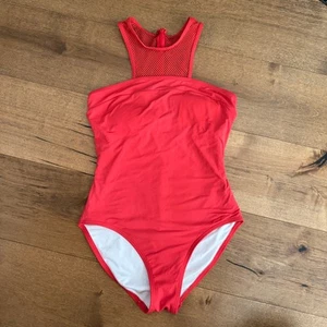 Traje de baño Carmen Marc Valvo rojo malla de una pieza talla 6 cuello alto acolchado - Imagen 1 de 10