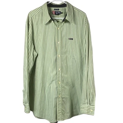 Chaps Mens XL Button Down Shirt Long Sleeve Striped Green Pocket Casual - Image 1 of 4