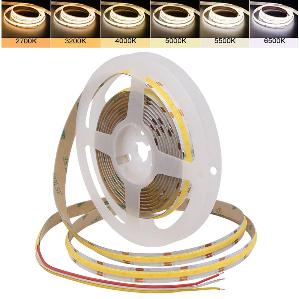CCT COB LED Strip Lights 608LEDs/m Dimmable 2700~6500K Flexible Tape Light 24V - Image 1 of 4