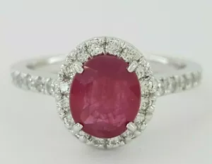 1.88 ct ct Platinum Burma Oval Cut Ruby & Round Diamond Halo Engagement Ring GIA - Picture 1 of 10