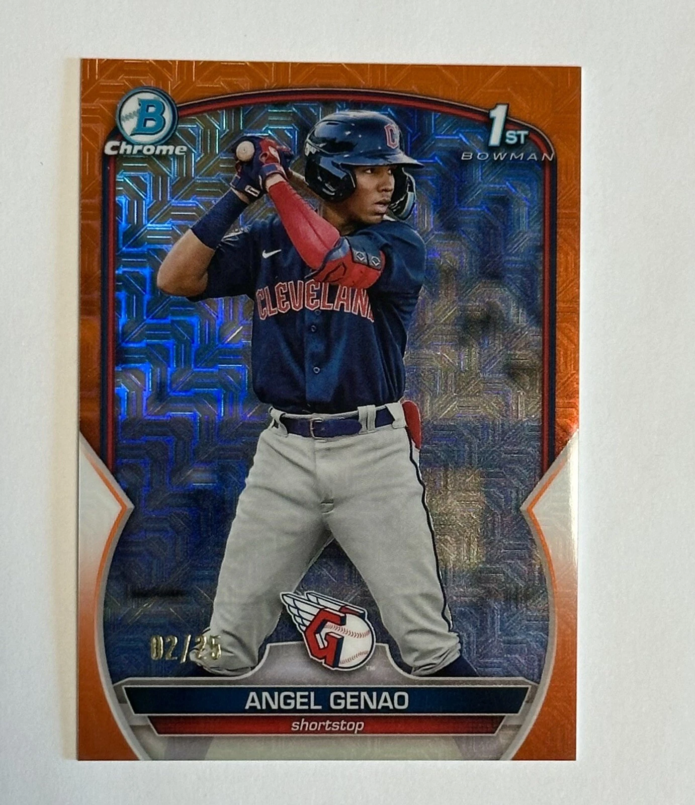 2023 ANGEL GENAO 1st BOWMAN CHROME ORANGE MOJO #BCP-140 REFRACTOR /25 CLEVELAND