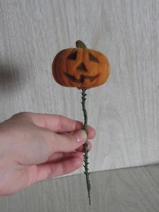 VTG Flocked Jack O Lantern 1.5" Pumpkin Head Floral 6.5" Tall Pick Halloween SEE - Picture 1 of 11