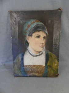 Pintura al óleo retrato de una joven, firmado por P. Meyer '89 40x28,5 cm - Imagen 1 de 8