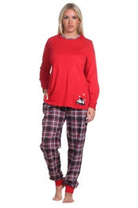 Damen Pyjama Rundhals, Uni Oberteil, Karo Flanell Hose,  69924 - Bild 1 von 5