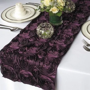 10 Rosette Satin Table Runners 12" x 108" 20 Colors Ribbon Grandiose Rose Spiral - Picture 1 of 20