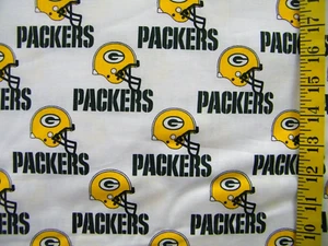 NFL GREEN  BAY PACKERS ON WHITE  100% COTTON FABRIC  FAT QUARTER   18X28 INCHES - Picture 1 of 1