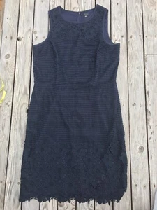 Ann Taylor Dress Blue Navy Lace MIDI Dress Sleeveless Lined Size 16T Woman’s - Picture 1 of 19