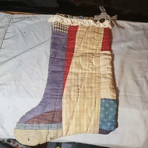 ANTIQUE VINTAGE CUTTER QUILT CHRISTMAS STOCKING Lace Granny Cottage Farm Core - Picture 1 of 8